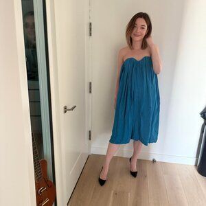 Chloé Designer Blue Strapless Chiffon Midi Dress - Size Small - Elegant & Chic